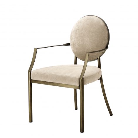 Silla de comedor Eichholtz Scribe, con reposabrazos, latón oscuro, terciopelo crudo