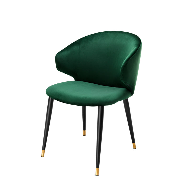 Silla de mesa Eichholz Volante, con reposabrazos, terciopelo verde oscuro roche