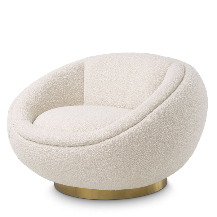 Sillón giratorio Eichholtz Bollinger, tela Bouclé crema