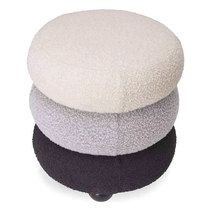 Taburete Eichholtz Tulum en tela bouclé crema, gris bouclé, tela bouclé negro