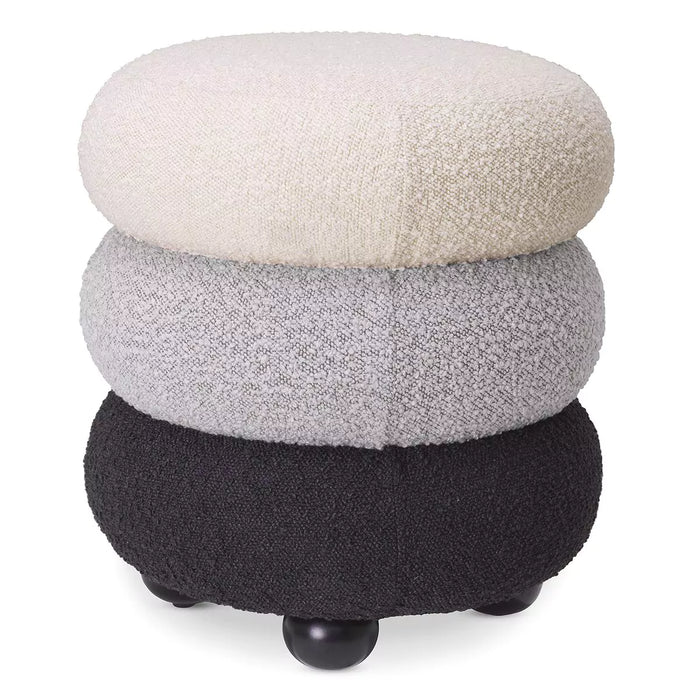 Taburete Eichholtz Tulum en tela bouclé crema, gris bouclé, tela bouclé negro