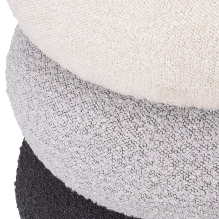 Taburete Eichholtz Tulum en tela bouclé crema, gris bouclé, tela bouclé negro