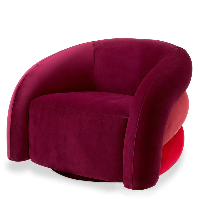 Sillón giratorio Eichholtz Novelle en tela de terciopelo rojo burdeos Savona, terciopelo rojo descolorido Savona, terciopelo rojo Savona