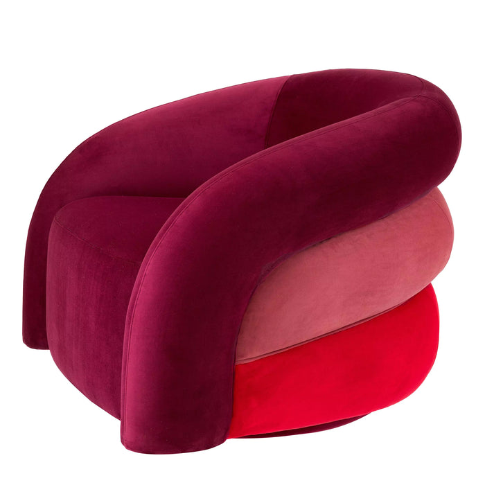 Sillón giratorio Eichholtz Novelle en tela de terciopelo rojo burdeos Savona, terciopelo rojo descolorido Savona, terciopelo rojo Savona