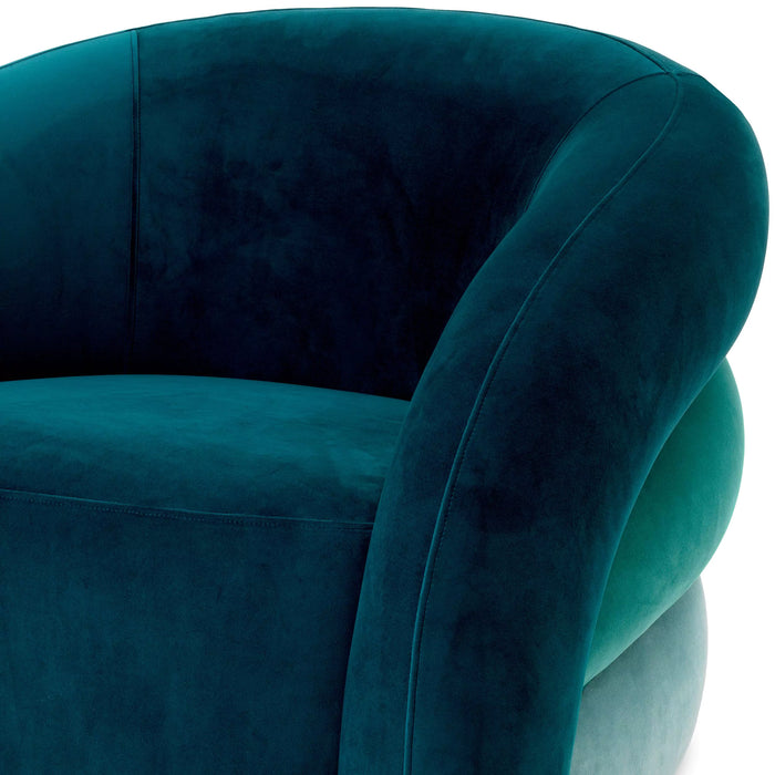 Sillón giratorio Eichholtz Novelle en terciopelo verde mar Savona, terciopelo turquesa Savona, tela de terciopelo azul Savona