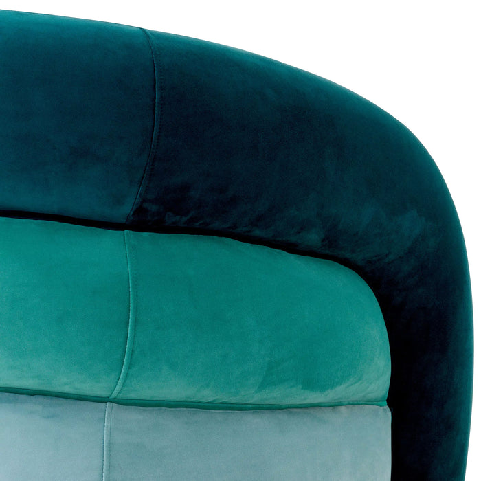 Sillón giratorio Eichholtz Novelle en terciopelo verde mar Savona, terciopelo turquesa Savona, tela de terciopelo azul Savona