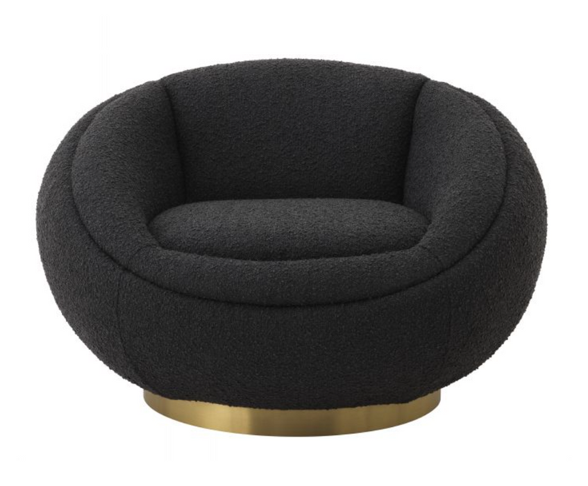 Sillón giratorio Eichholtz Bollinger, tela Bouclé Negro