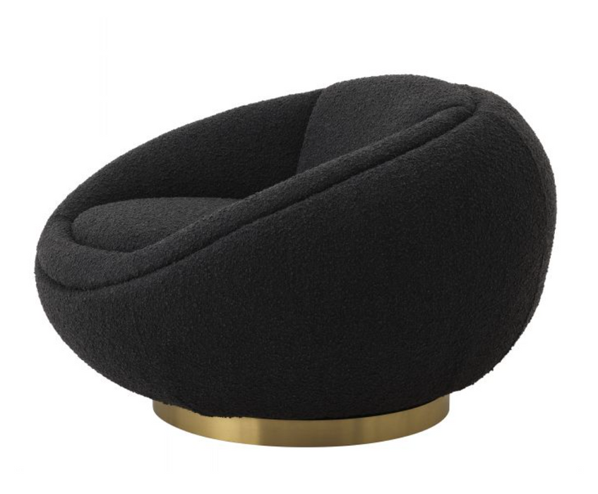 Sillón giratorio Eichholtz Bollinger, tela Bouclé Negro